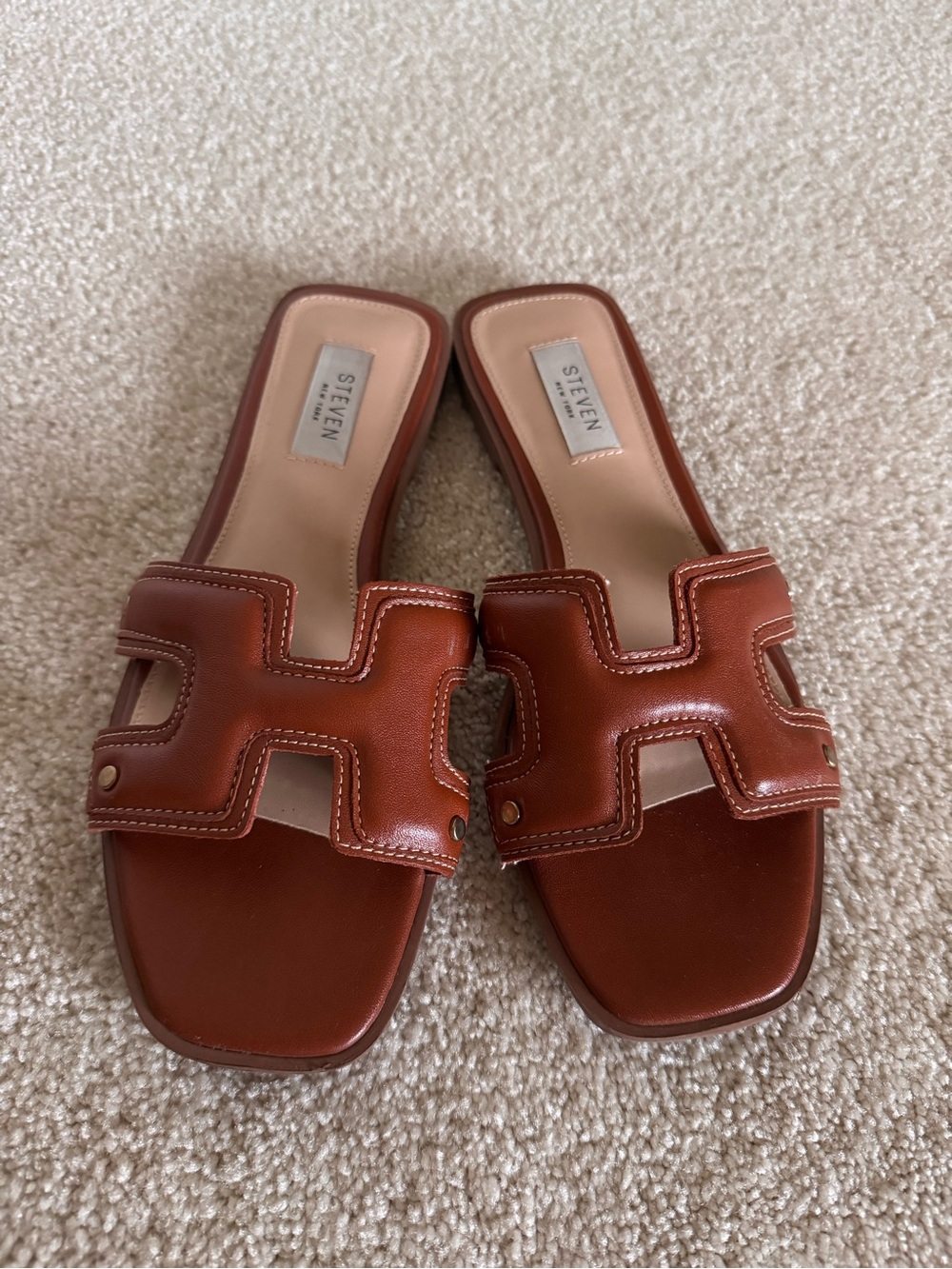 H-Style Cutout Cognac Slide Sandals - Picture 2 of 9